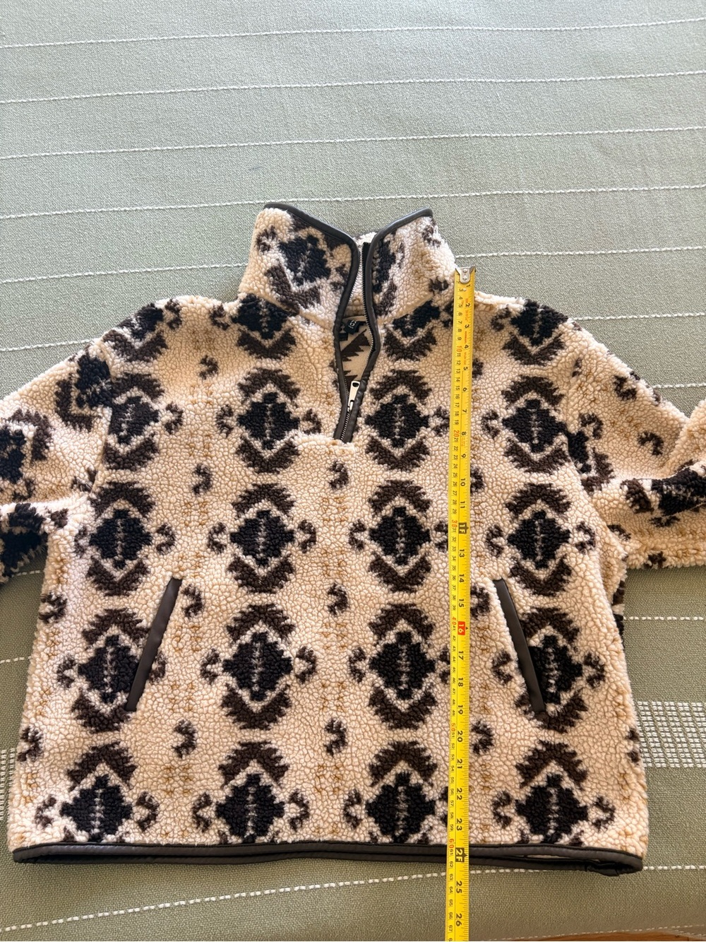 H&M Teddy Sherpa Half-Zip Pullover - Cream & Brown - Picture 8 of 9
